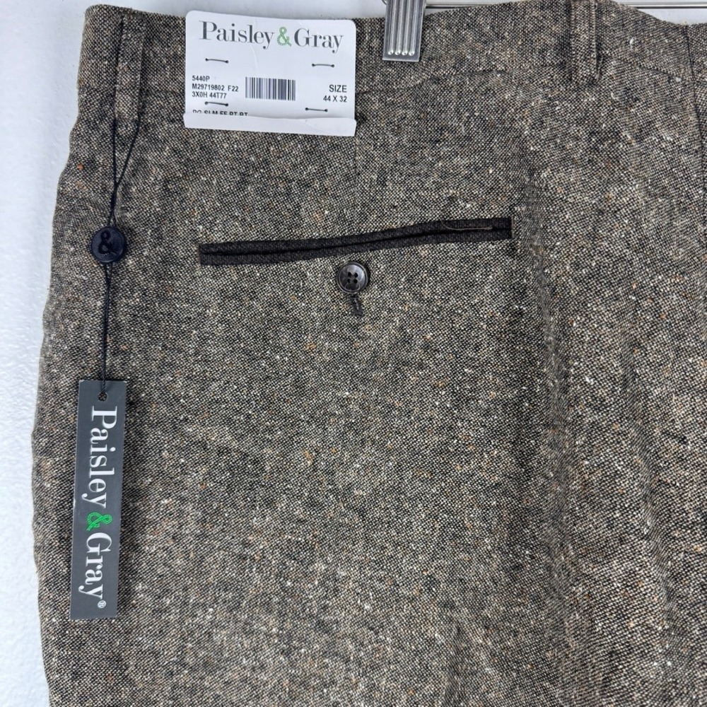 Paisley & Gray Mens Brown Tweed Wool Blend Dress Pants 44x32 NWT 5440P - Picture 2 of 8